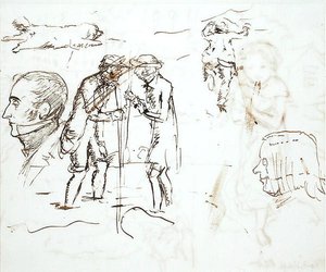 Ein Blatt mit Studien von John Ruskin (1819-1900) und William Millais