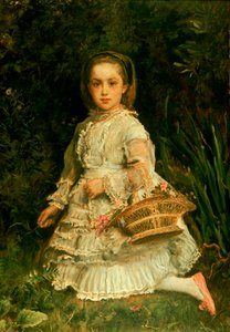 Porträt von Gracia, ganzfigurig, in einem weißen Kleid, pflückt Wildblumen von John Everett Millais