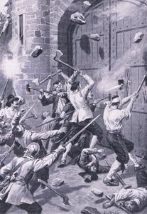 Die Plünderung von Dundee am 1. September 1651: Englische Seeleute greifen das Wellgate-Tor an, Illustration aus 