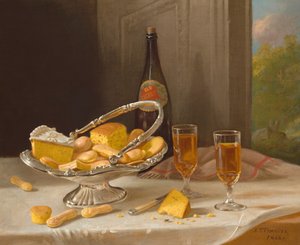 Stillleben mit silbernem Kuchenkorb von John F. Francis