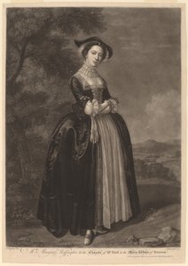 Mrs. Margaret Woffington in der Rolle der Mrs. Ford in Die lustigen Weiber von Windsor von John Faber II after Edward Haytley