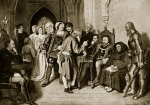 James IV. im Rat vor der Schlacht von Flodden, 1513, Illustration aus 
