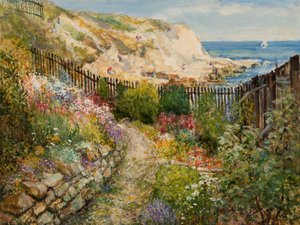 Ein Garten in Cullercoats mit Blick auf das Meer von John Falconar Slater