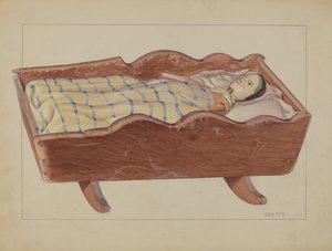 Pa. Deutsche Wiege mit Puppe und Decke von John Fisk