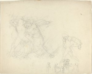 Blatt mit Studien, darunter ein Mann, der gegen einen Zentaur kämpft von John Flaxman