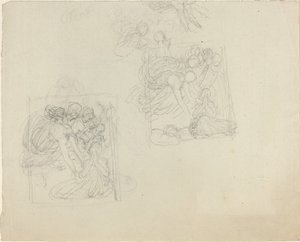 Studien für ein Denkmal mit Engeln, die sich zu einer betenden Figur hinabbeugen (recto und verso) von John Flaxman