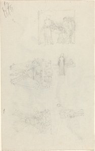 Studien eines Krankenbetts und Dekorationen für die Fassade des Buckingham Palace (recto und verso)