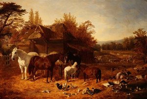 Der Bauernhof mit Pferden, Ponys, Berkshire Saddle Backs, Alderney Shorthorn Rindern und Geflügel