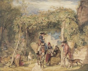 Figuren und Tiere in einem Weinberg