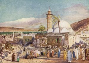 Die Moschee in Tiberias und der See Genezareth