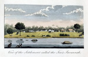 Blick auf die Siedlung namens Juden Savannah, 1813 von John Gabriel Stedman