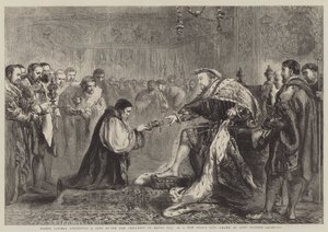 Bischof Latimer überreicht Heinrich VIII. ein Exemplar des Neuen Testaments als Neujahrsgeschenk von John Gilbert