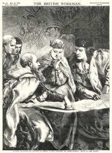 Kolumbus erklärt König Ferdinand und Königin Isabella seine Entdeckung Amerikas von John Gilbert