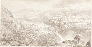 Ein Bergtal mit einem Wasserfall