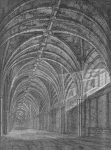 Östlicher Kreuzgang des St. Bartholomews Priory, West Smithfield, City of London, um 1805-1906