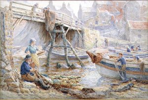 Netze flicken, Staithes von John H. Parkyn