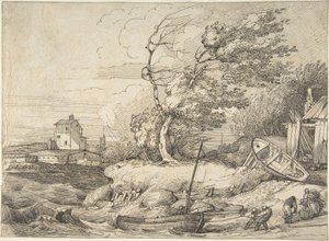 Ein Fischerboot bei Sturm an Land ziehen von John Hamilton Mortimer