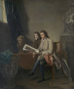 Porträt eines Mannes und eines Jungen, die Drucke betrachten, um 1765-70