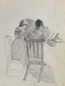 Lesen (Feder und Tinte auf Papier) (Detail) von John Harden
