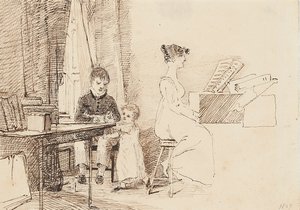 Zwei Kinder und eine Frau am Klavier, 1807 von John Harden