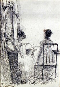 Frauen sitzen am Fenster