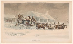 Kutsche mit sechs Pferden im Schnee in einer Winterlandschaft von John Harris