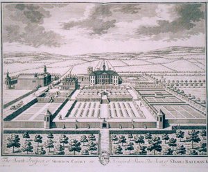 Südansicht von Shobdon Court, Herefordshire, der Sitz von Sir James Bateman (Gravur)