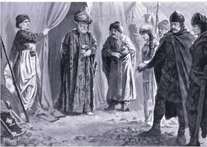 Ivan Shishman III übergibt seine Schwester an Sultan Murad I, AD1366, aus Hutchinsons Geschichte der Nationen (Band 4), veröffentlicht von Hutchinson, ca. 1920