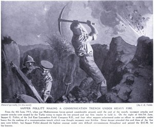 Sapper Pollitt gräbt einen Verbindungsschützengraben unter schwerem Beschuss auf der Halbinsel Gallipoli, Juni 1915