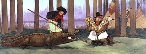 Der Pirat, Gentleman Starky, wurde von den Rothäuten gefangen genommen und ist unglücklich. Smee singt Captain Hook, der jetzt im Krokodil ist, eine Strophe des Piratenliedes, ca. 1906
