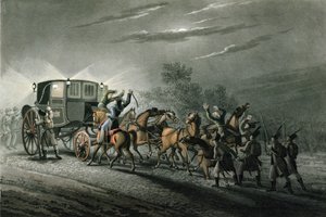 Die Eroberung von Bonapartes Kutsche, Papier und Schatz durch Major von Keller, Waterloo, 18. Juni 1815, graviert von Matthew Dubourg