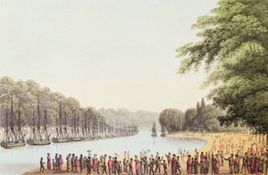 Die Flotte auf dem Serpentine River, graviert von Matthew Dubourg (fl.1813-20) 1814
