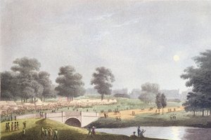 Die Ansicht des Jahrmarkts im Hyde Park, graviert von Matthew Dubourg, 1. August 1814 (kolorierter Kupferstich) von John Heaviside Clark