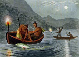 Fackelfischen in Nordamerika, graviert von H. Merke, veröffentlicht von Edward Orme