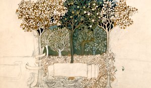 Bäume in einem Obstgarten, Wandteppich-Design für Morris und Co. von John Henry Dearle