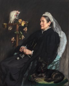 Alte Dame und ihre Haustiere, posiert von Mrs. William Sommerville