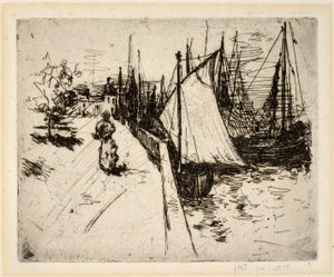 Frau am Kai, Honfleur von John Henry Twachtman