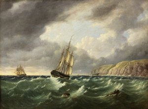 Meereslandschaft mit zwei Schiffen und Klippen