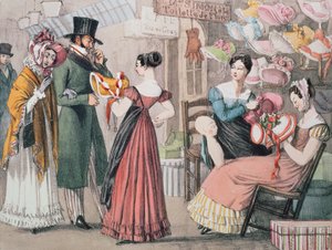 Bei der Modistin (La Marchande de Modes), gedruckt von Charles Joseph Hullmandel, veröffentlicht von Rodwell und Martin