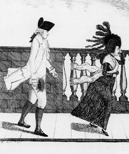 Dr. James Graham geht bei starkem Wind über die North Bridge, 1785 von John Kay