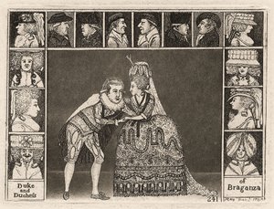 Mary Ann Yates und Laurence Clinch als Herzog und Herzogin von Braganza, umgeben von Mitgliedern des Publikums, 1785