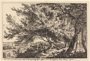 Landschaft mit Hirschen unter Bäumen