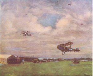 Ein Flugplatz im Jahr 1918, aus British Adventure, veröffentlicht von Collins, 1947