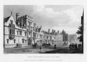 Südfront des All Souls College, Universität Oxford, 1834 von John Le Keux