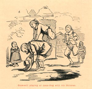 Cromwell spielt mit seinen Kindern Bockspringen, 1897 von John Leech