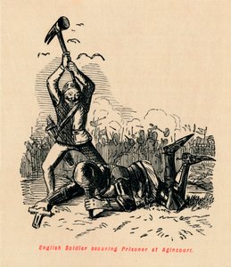 Englischer Soldat sichert Gefangenen bei Agincourt, ca. 1860