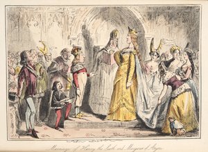 Hochzeit von Heinrich VI. mit Margarete von Anjou, aus The Comic History of England, veröffentlicht 1864 (handkolorierte Radierung)