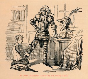 Mr. Owen Glendower bewaffnet von seinem treuen Schreiber, um 1860 von John Leech