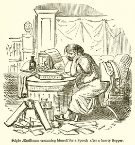 Scipio Aemilianus stopft sich nach einem herzhaften Abendessen für eine Rede voll