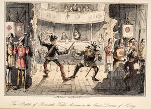 Die Schlacht von Bosworth Field: Eine Szene aus dem großen Drama der Geschichte, aus The Comic History of England, veröffentlicht 1864 (handkolorierte Radierung) von John Leech
